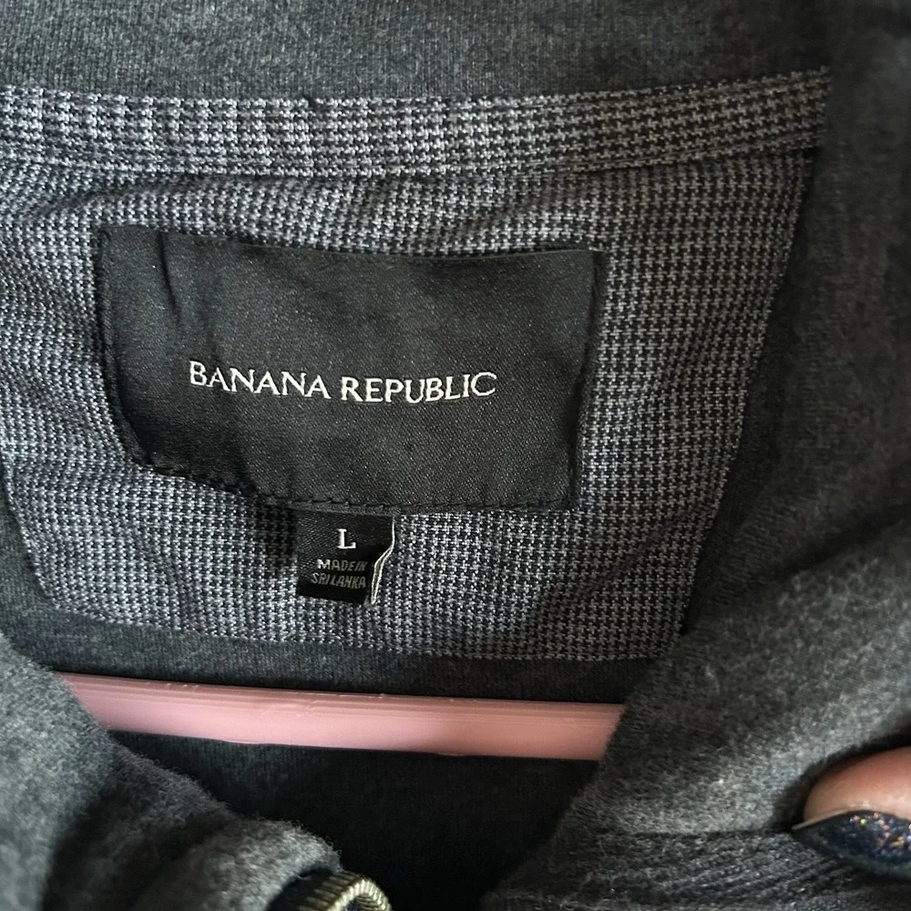 Banana Republic Quilted‎ Full-Zip Sweatshirt Jacket -Men's LARGE-Charcoal Grey